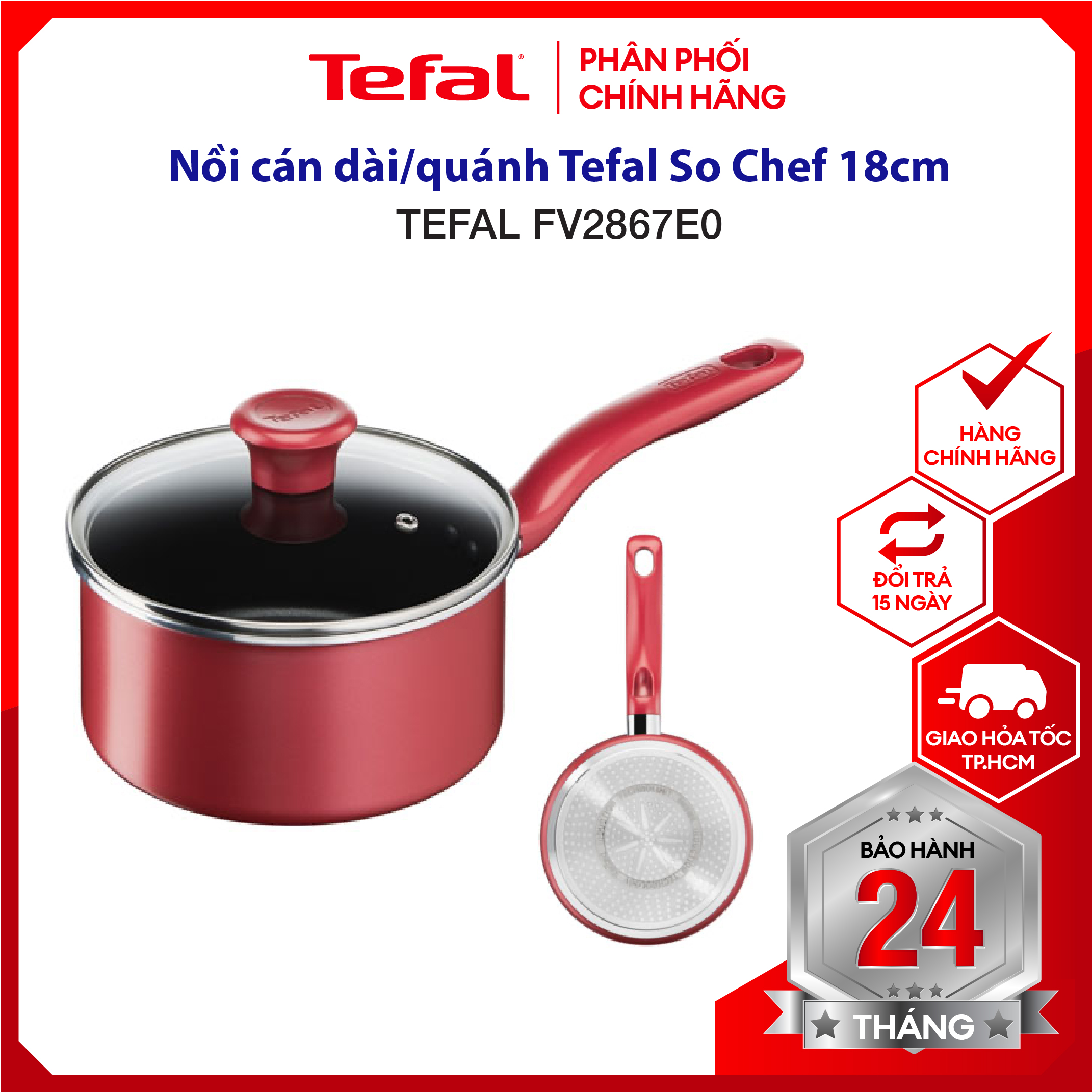 |hỏa tốc 2h| quánh chống dính, nồi chống dính tefal so chef 18cm - size 18- dùng cho mọi loại bếp, bảo hành 2 năm