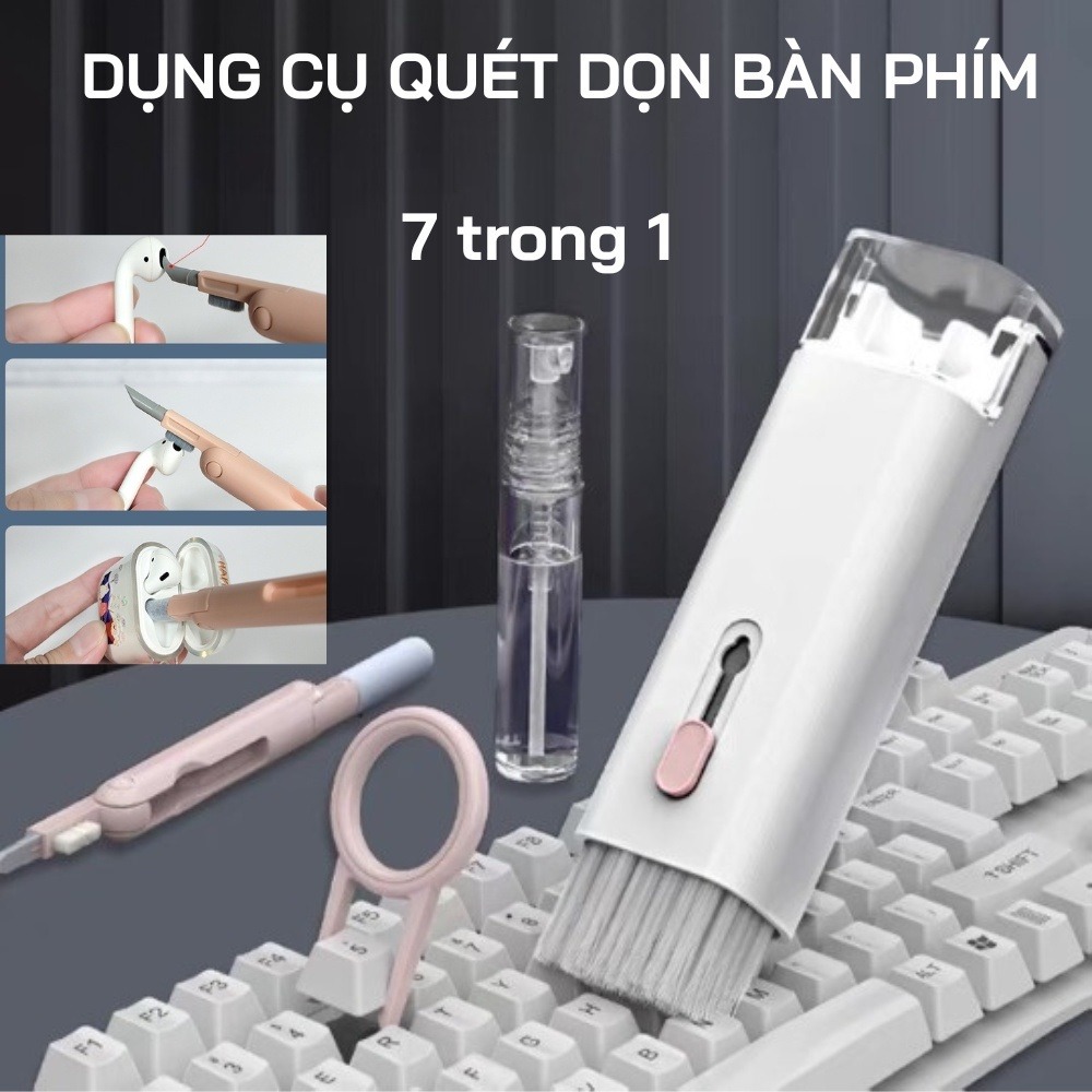 Bộ Dụng Cụ Vệ Sinh Bàn Phím Máy Tính Tai Nghe Đa Năng 7 Trong 1 Siêu Tiện Lợi Nhỏ Gọn Dễ Dàng Đem Theo, Bộ Vệ Sinh Đa Năng 7 in 1 Cao Cấp Vệ Sinh Tai Nghe, Bàn Phím, Điện Thoại, Laptop, Màn Hình - Nhựa Abs Cao Cấp