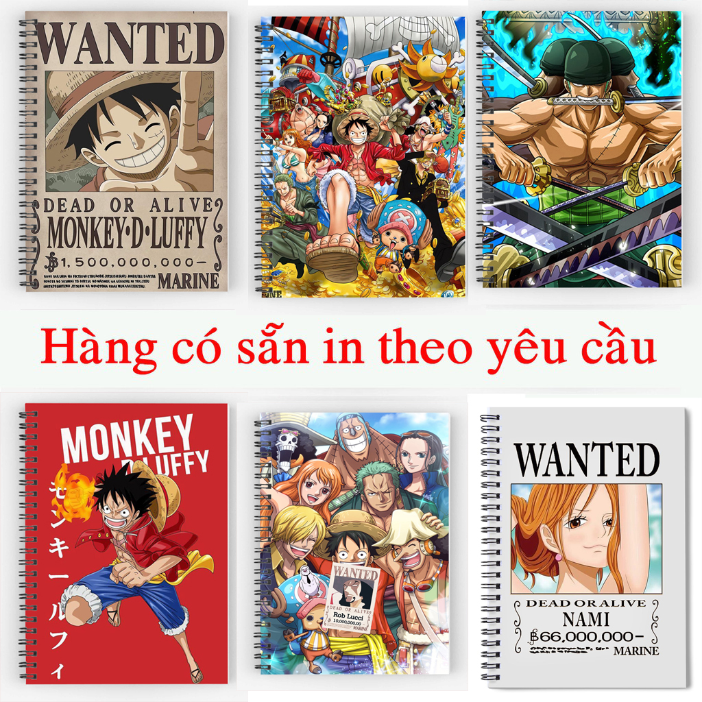 sổ tay anime one piece luffi ace zozo râu trăng chopper trafalgar law.... sổ gáy xoắn 200 trang