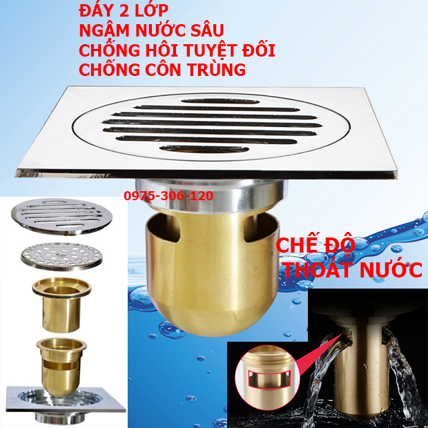 [HCM][CHỐNG HÔI TUYỆT ĐỐI] Phễu Thoát Sàn Hố Ga LƯỢC RÁC ĐÚC ĐỒNG CAO CẤP HG1 chống côn trùng bò lên kích thước 12x12cm