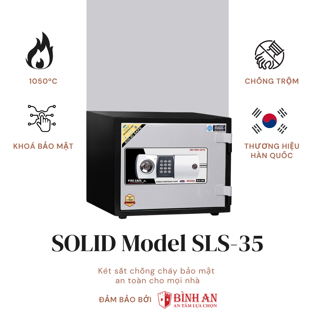 Solid Fire Safe SLS-35 (60kg) Két Sắt Chống Cháy 1000 Độ C Hàn Quốc