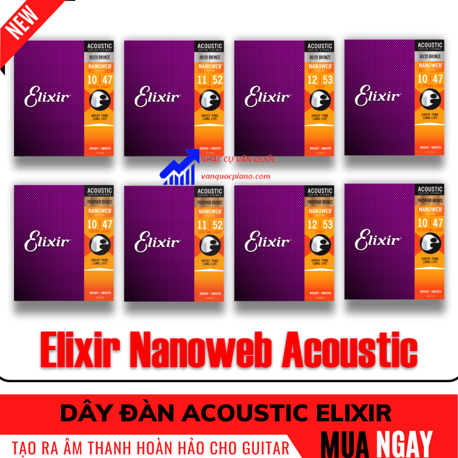 Dây Đàn Guitar Acoustic Elixir 11052 16052 16027 Dòng Dây Cao Cấp Nhất Cho