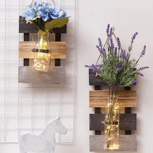 Kệ gỗ Treo Tường kèm bình hoa trang trí, giá treo tường trồng cây thủy sinh, cây thủy sinh treo tường - bình hoa treo tường - LH011 - LH521