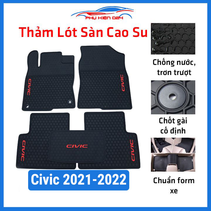 Thảm lót sàn cho xe HONDA CIVIC cao su 2021-2022, thảm trải sàn xe hơi không mùi, chống trơn trượt, mài mòn tốt