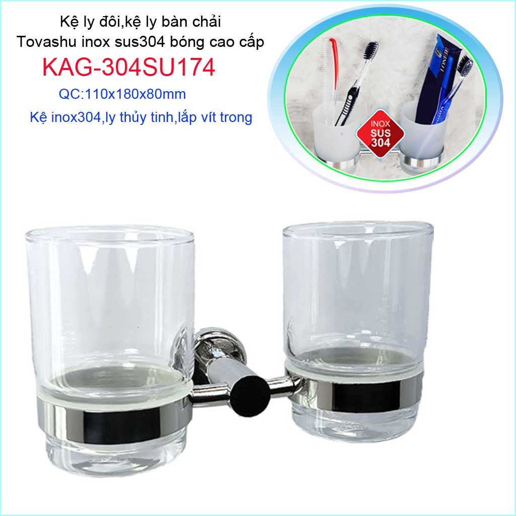 Kệ đựng ly đánh răng tovashu kag-304su174 kệ ly đôi inox cao cấp inox sus304 nhật bản