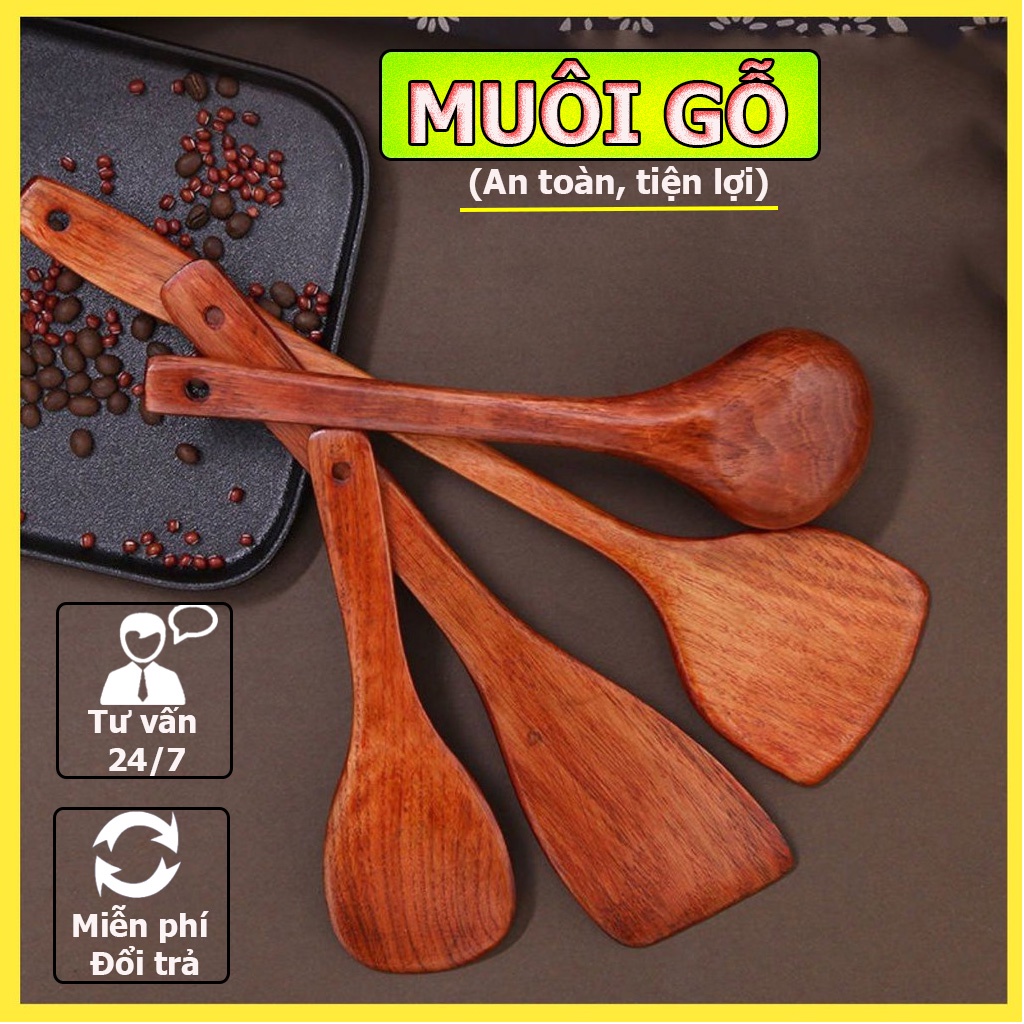 Muôi múc canh -Muôi xới cơm -Xẻng chiên xào bằng gỗ tự nhiên chống trầy xước nồi , chảo tiện lợi