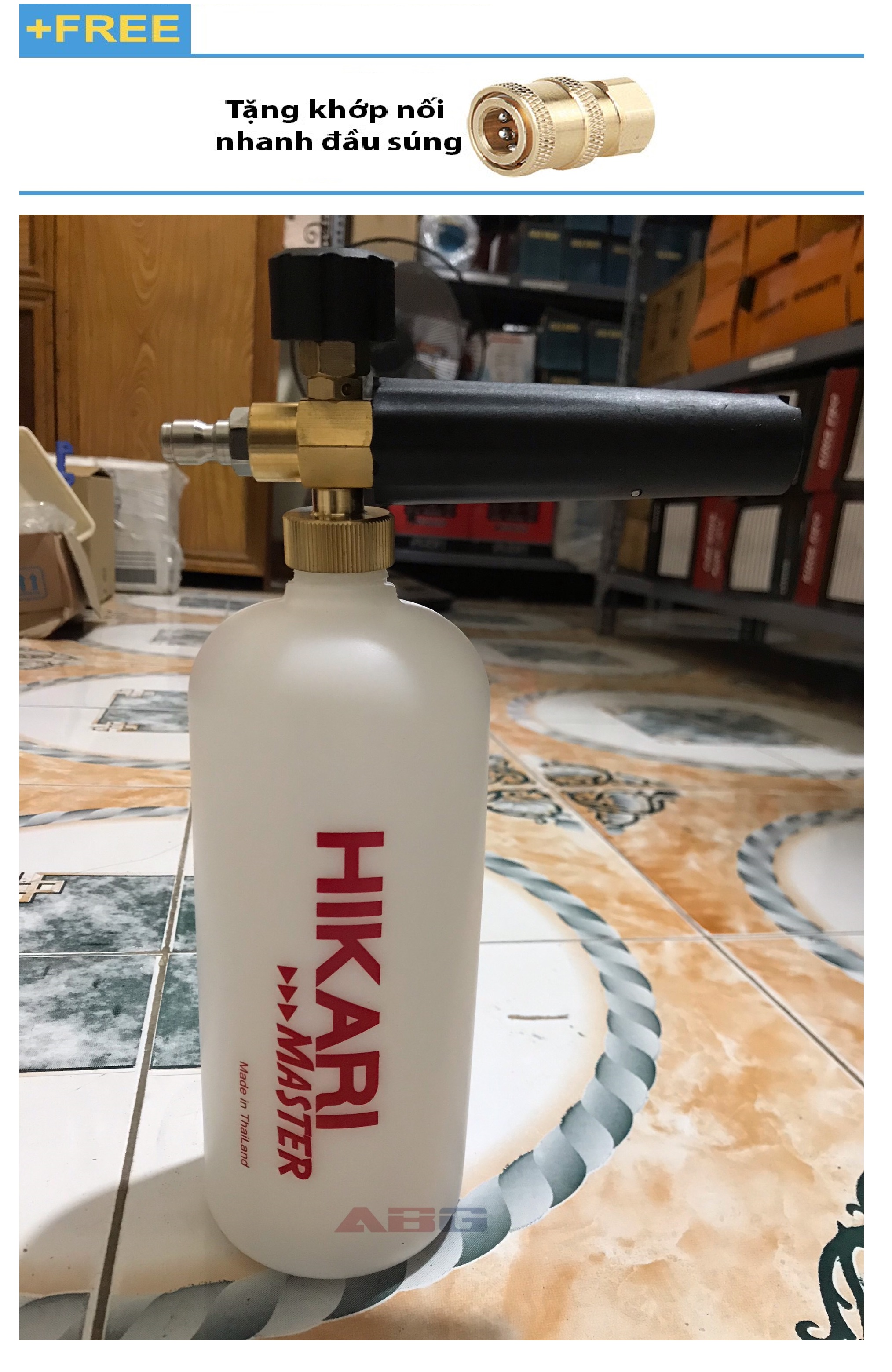 Bình tạo bọt rửa xe Hikari - Bình tạo bọt cao cấp lõi đồng Hikari dùng chung với s.úng xịt rửa cao áp - tặng kèm khẩu nối nhanh