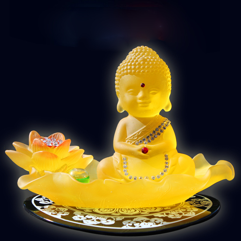Tượng phật Chibi thiền lá sen bên cạnh bình tỏa hương - CB01