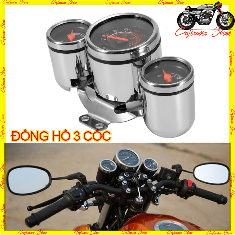 ĐỒNG HỒ 3 CỐC 💎 ĐỒNG HỒ ĐO KM CLASSIC LOẠI 3 CỐC CHUYÊN ĐỘ XE MÁY CLASSIC, CAFE RACER , TRACKER , CUB độ, WIN độ , Honda 67 , GN125 , CG125...