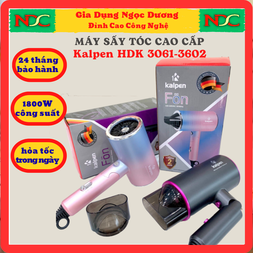 Máy sấy tóc cao cấp kalpen hdk3601-3602, máy sấy tóc nhỏ gọn tiện dụng, công suất lớn 1800w
