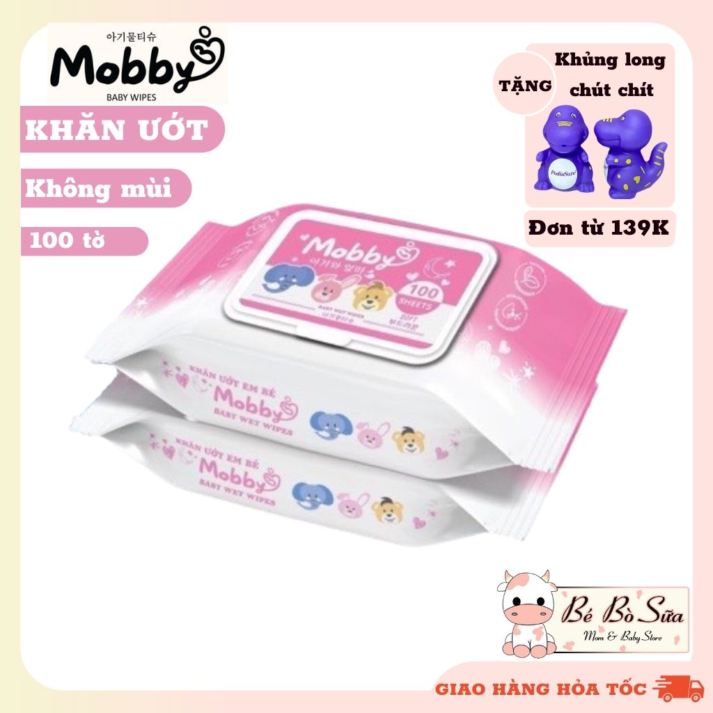 [MUA LÀ TẶNG] Khăn ướt 🌿KHÔNG MÙI🌿 cho bé cao cấp Hàn quốc Mobby 100 tờ