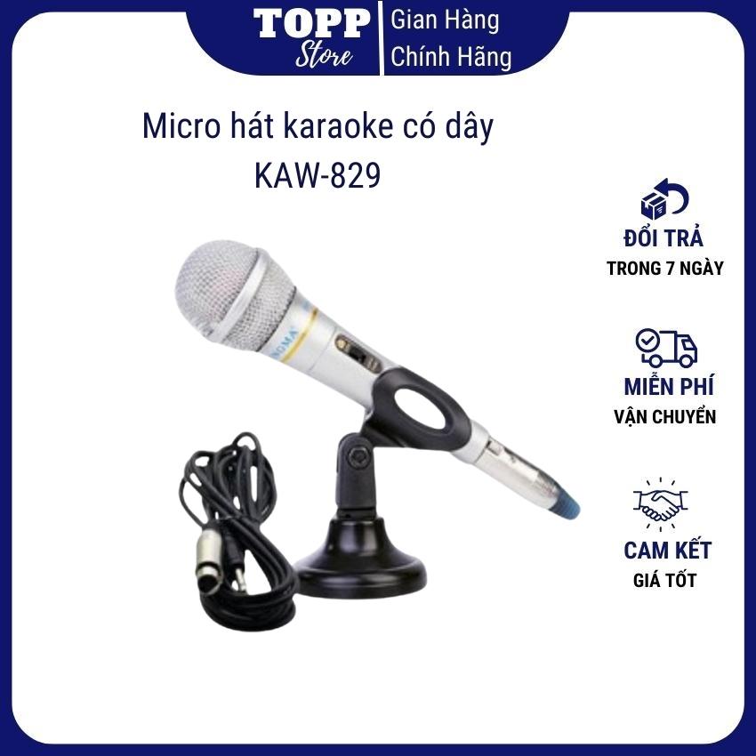 Micro, mic hát karaoke cầm tay, micro có dây cao cấp, micro hát karaoke có dây KAW-829 - Hàng chính hãng - Mic hát karaoke thế hệ mới cao cấp chống hú, chống rè, lọc âm cực tốt dây dài 3m - Jack cắm 6.5mm