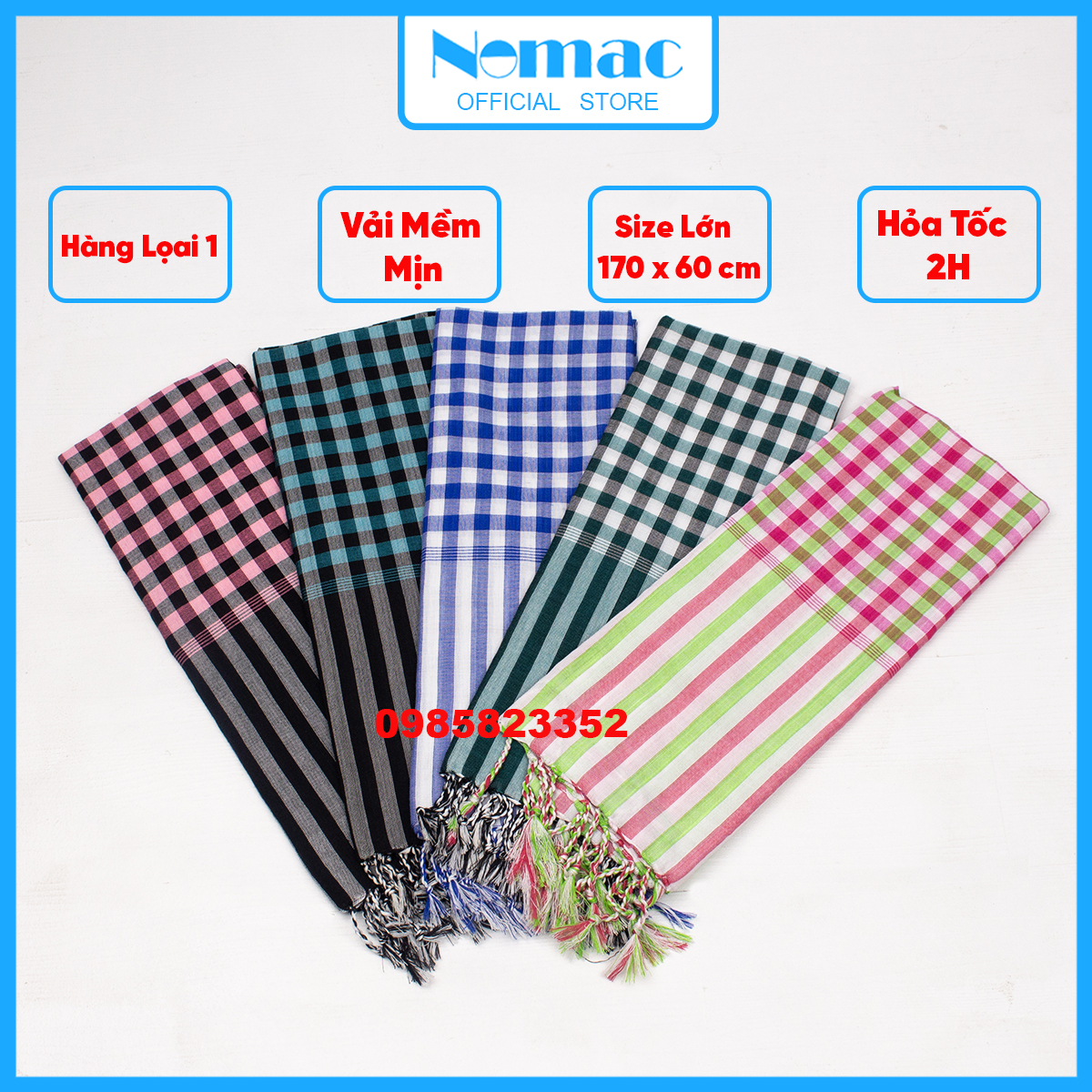 Khăn rằn Nam bộ - Campuchia / Size lớn 170x60cm / Khăn đi phượt Nomac -  Vải dày mềm mịn / N55 N67 N47 N72 N64 /