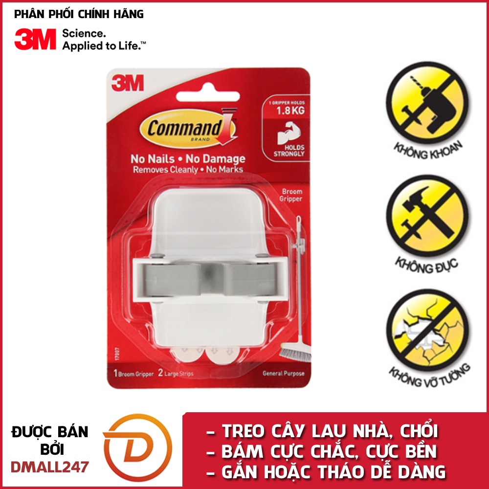 Móc treo cây lau nhà cường lực siêu dính tải trọng 1,8kg Command 3M 17007 - Dmall247, siêu dính siêu bền, cường lực chắc chắn