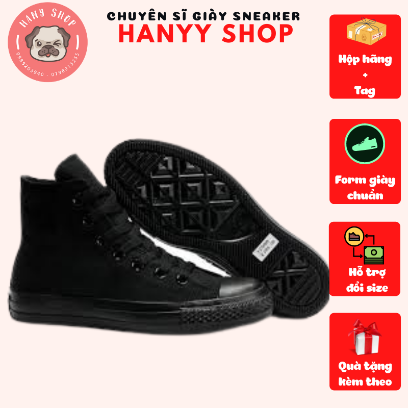 Giày Sneaker Nam Nữ Couple Converse All Star Cao Cổ Màu Full Đen - Giày Thể Thao Full Black | Hanyy Shop