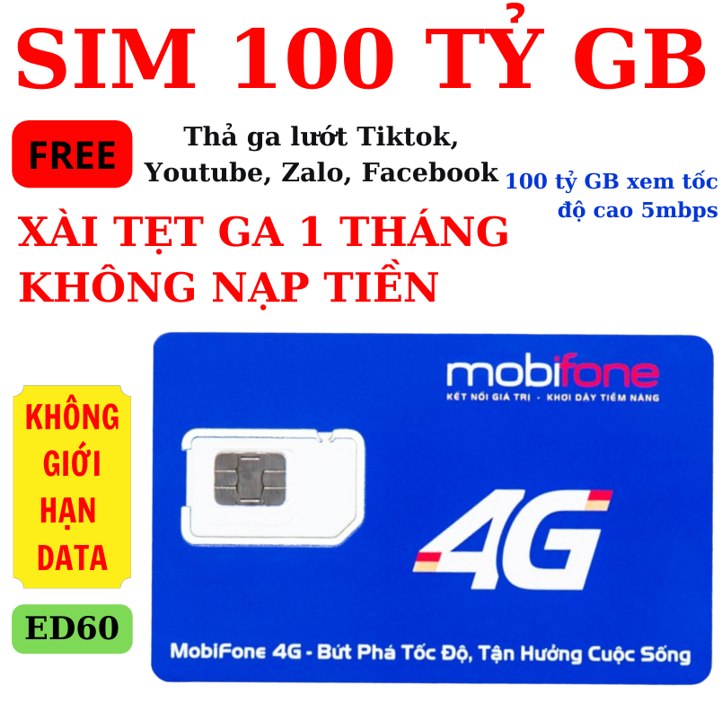 Sim tỷ gb không giới hạn có gói 1 tháng. sim chưa kích hoạt