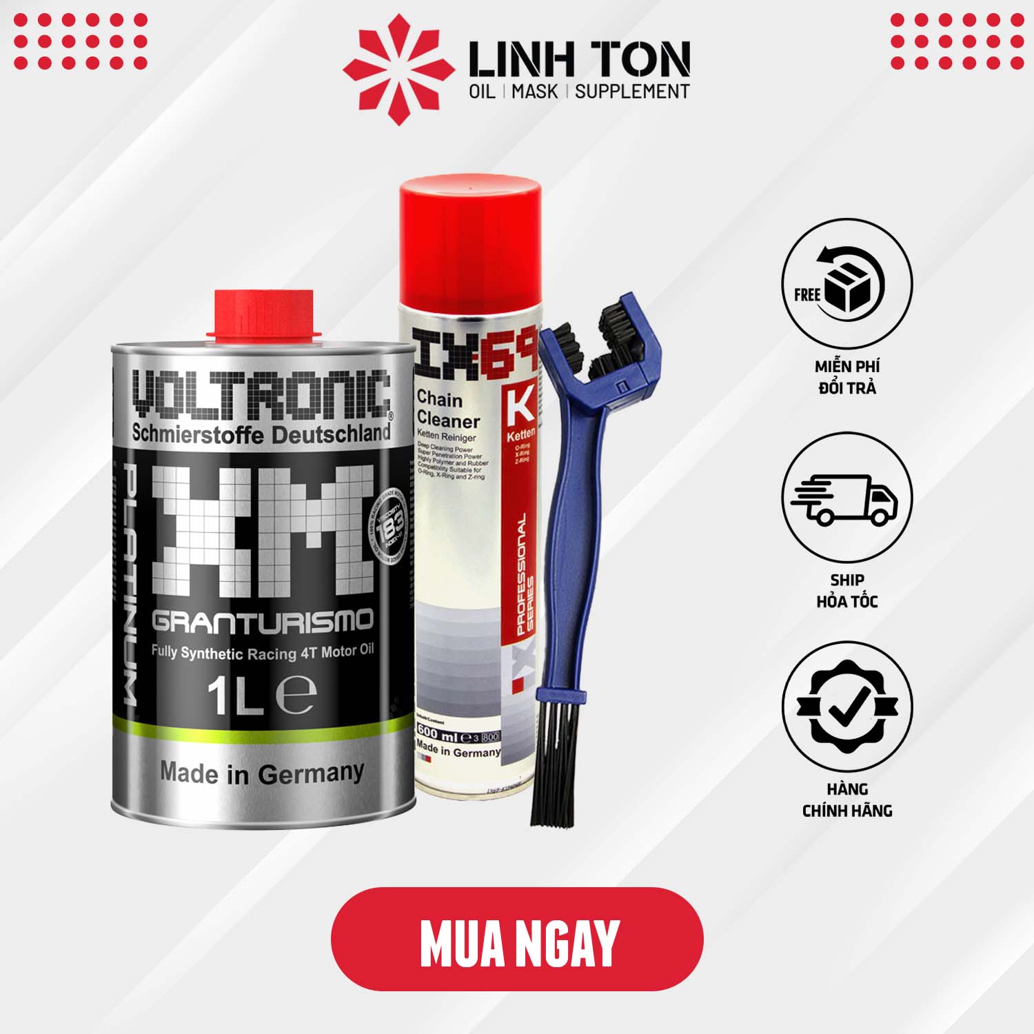 Combo nhớt biến thiên cao cấp Voltronic XM Platinum Ester 4X + Bàn chải IX69 Voltronic