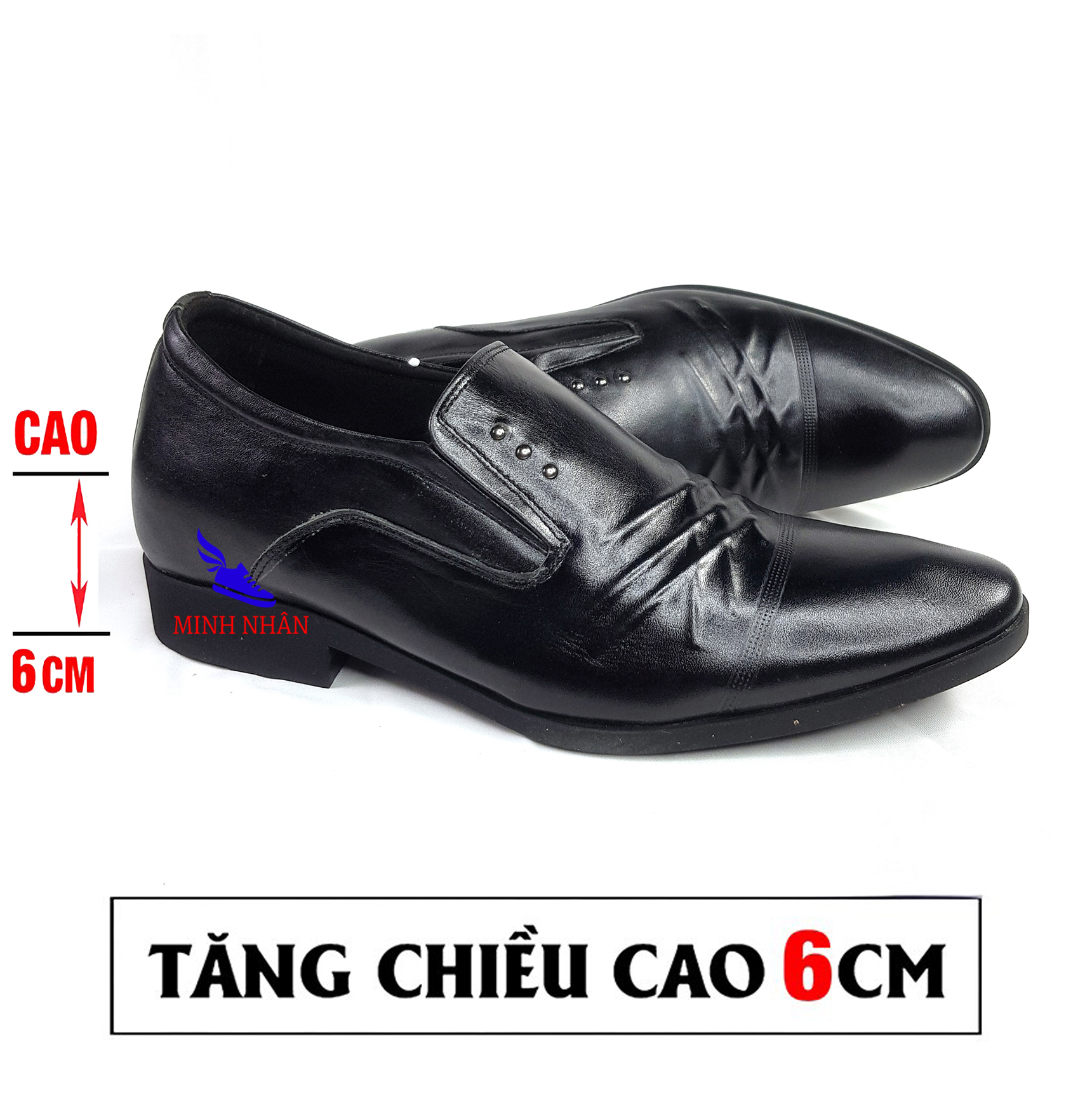 Minh Nhân - Giày Tây nam tăng chiều cao nam 7cm Da bò Bảo hành 12 tháng Giày Lười Công Sở Tăng Nam Tăng Chiều Cao Nam Cao Ẩn 7cm Kín Đáo Bí Mật Từ Bên Trong hàng hiệu giá rẻ G-1 màu đen