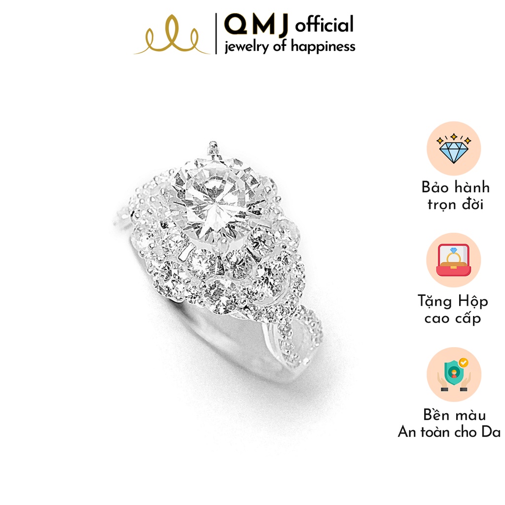 QMJ nhẫn bạc Hoa đá sáng thiết kế tinh tế, dành cho cô nàng yêu thích thời trang nữ đẹp - QNL1722