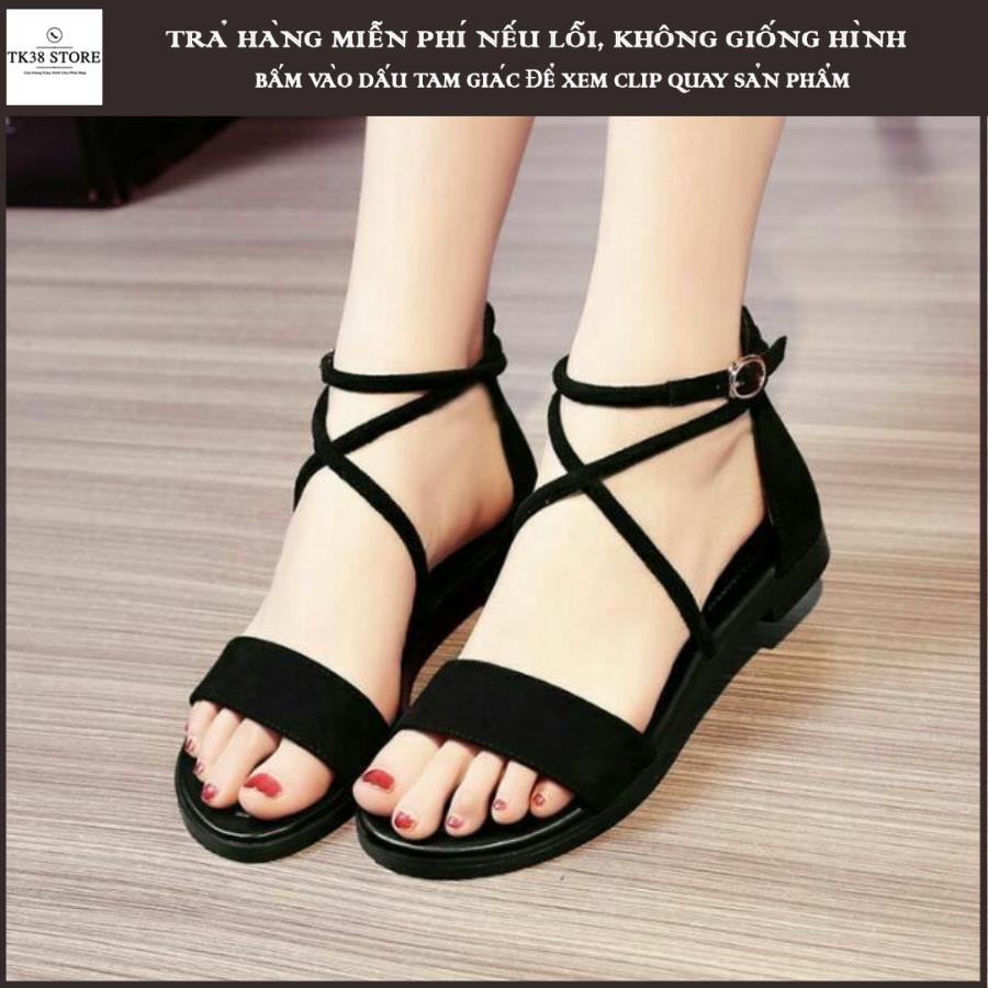 Sandal nữ đế bằng quai ngang chéo nỉ