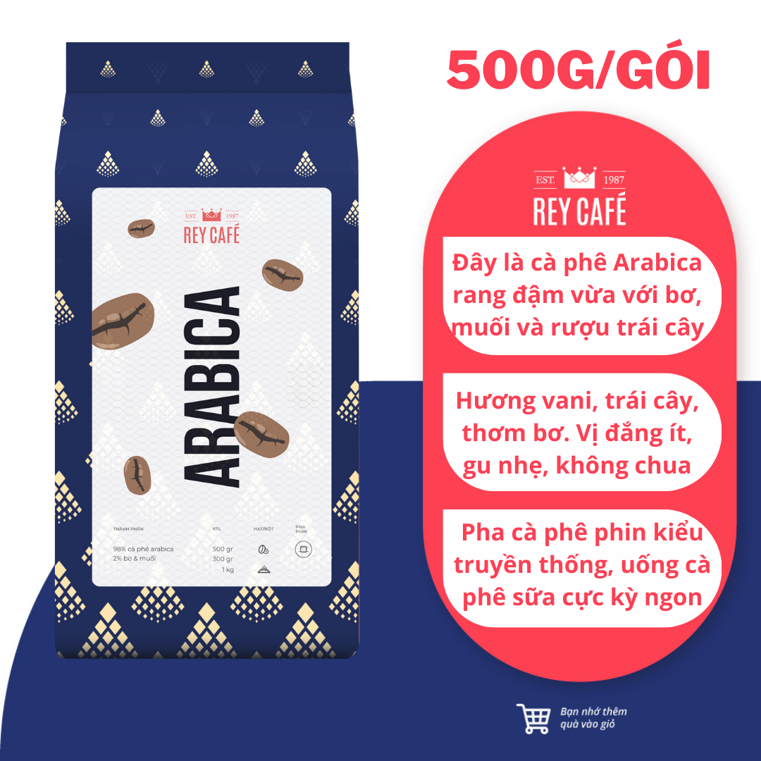 500gr Cà Phê Arabica Rang Bơ Nguyên Chất - Pha Phin - Thương Hiệu Rey Cafe