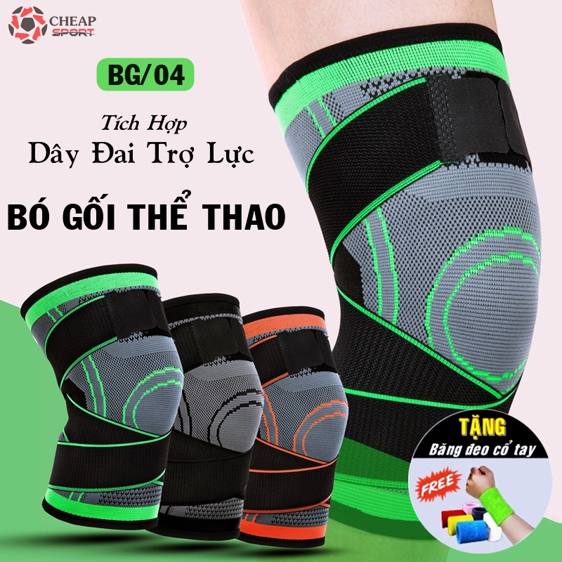 Xỏ Gối Bảo Vệ Khớp Gối BG/04 Khi Chơi Thể Thao Bó Gối Tích Hợp Dây Đai Trợ Lực Dùng Cho Bóng Đá Bóng Rổ Tập Gym Cầu Lông