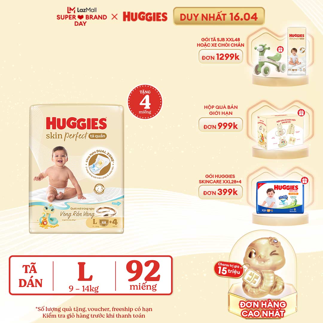 [CHỈ 15-17.03 GIẢM THÊM 90K]  Tã quần Huggies Skin Perfect L size Mega Jumbo 88+4 miếng - Nhiều Phiên bản