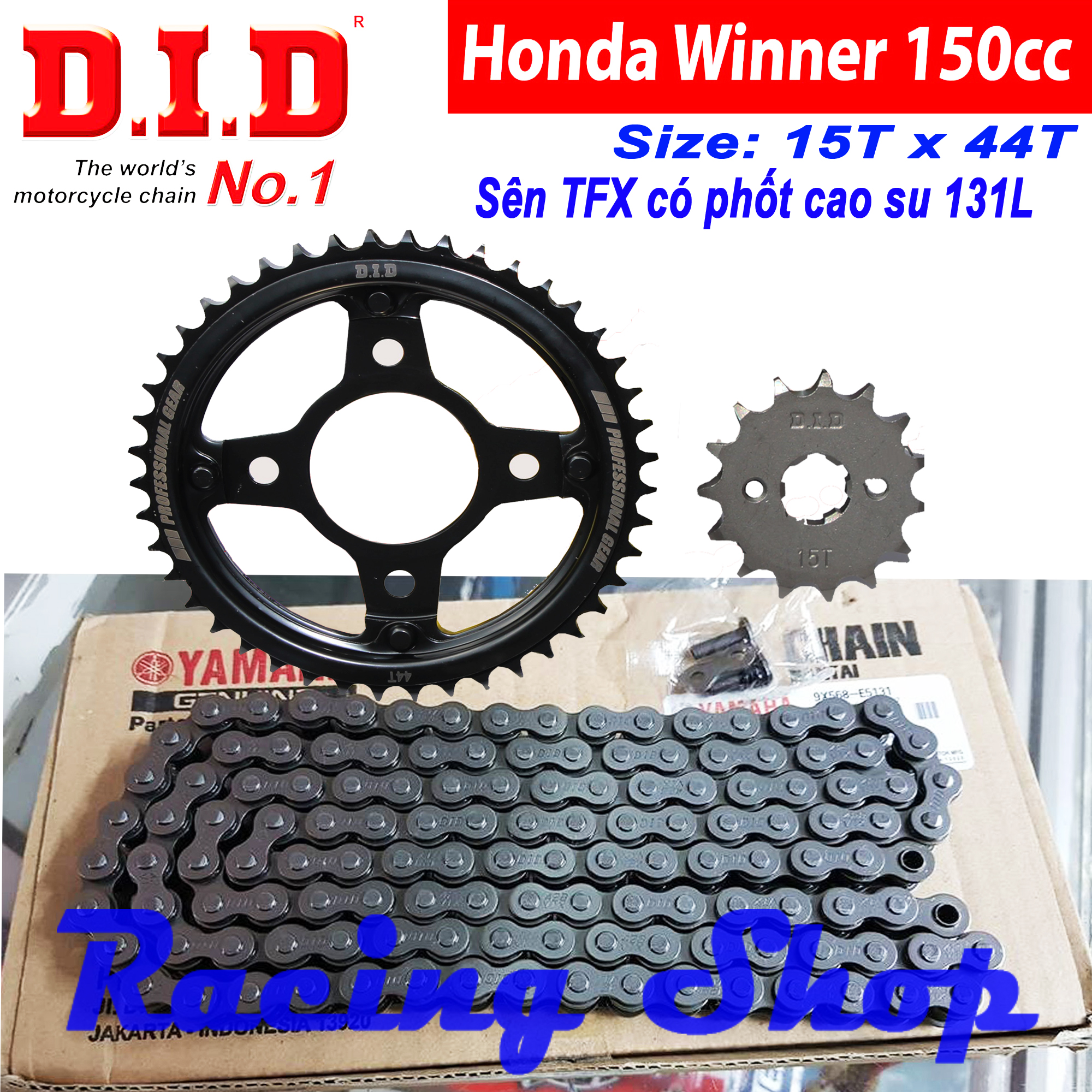 Nhông sên dĩa Winner, Winner X, Sonic nhông 15T dĩa 44T – Sên TFX có phốt cao su 132L - Thái Lan