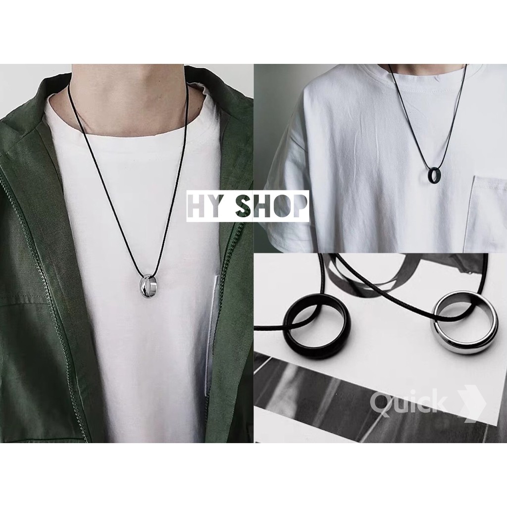 Dây Chuyền Phối Nhẫn Trơn Cá Tính - Vòng Cổ Dây Da Nam Nữ Siêu Bền Không Gỉ Unisex Bts(Dây Kèm Nhẫn)
