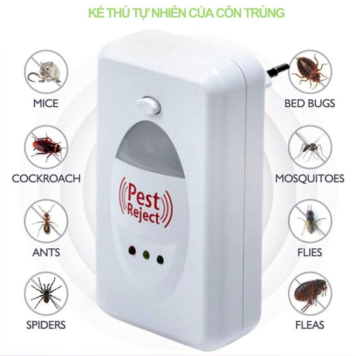 Máy Đuổi Côn Trùng Pest Reject Bằng Sóng Siêu Âm đuổi chuột nhà, bọ cánh cứng, muỗi, bọ chét, ruồi, châu chấu, kiến, kiễn gỗ v.v. an toàn cho con người và vật nuôi.