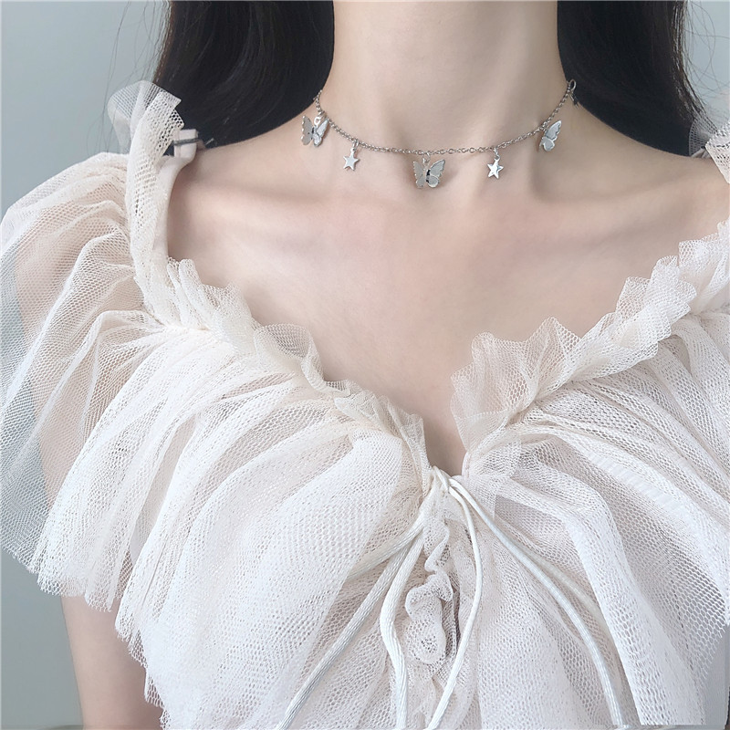 Vòng cổ chocker bướm xinh xắn bạc