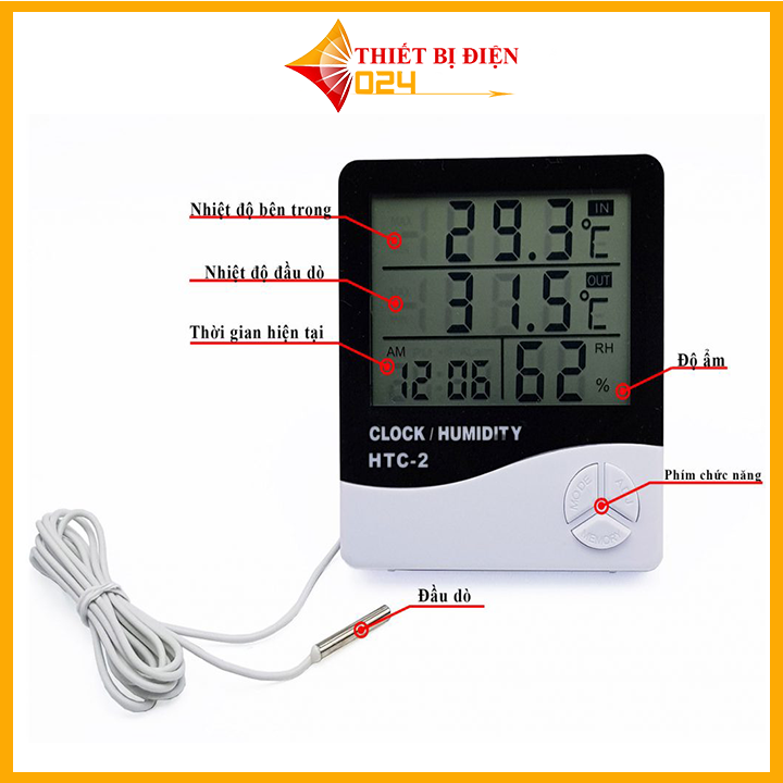 Đồng hồ đo nhiệt độ, đồng hồ đo độ ẩm HTC2 màn hình LCD