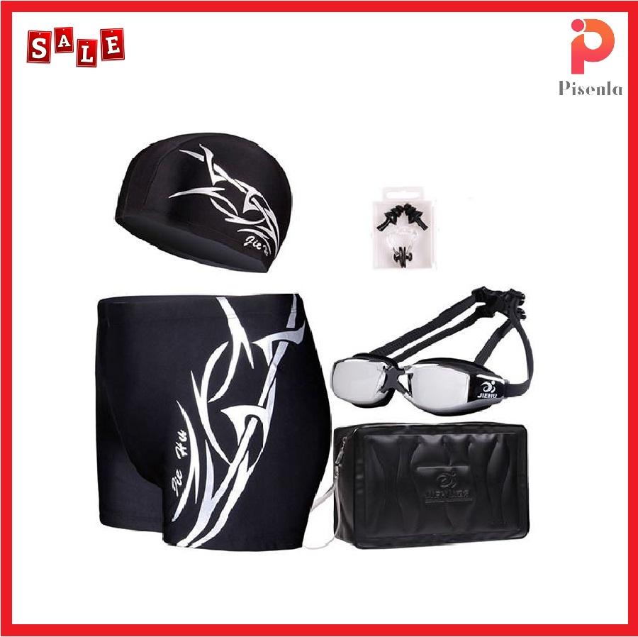 Bộ bơi cho nam gồm mũ bơi, quần bơi, kính bơi, túi đựng