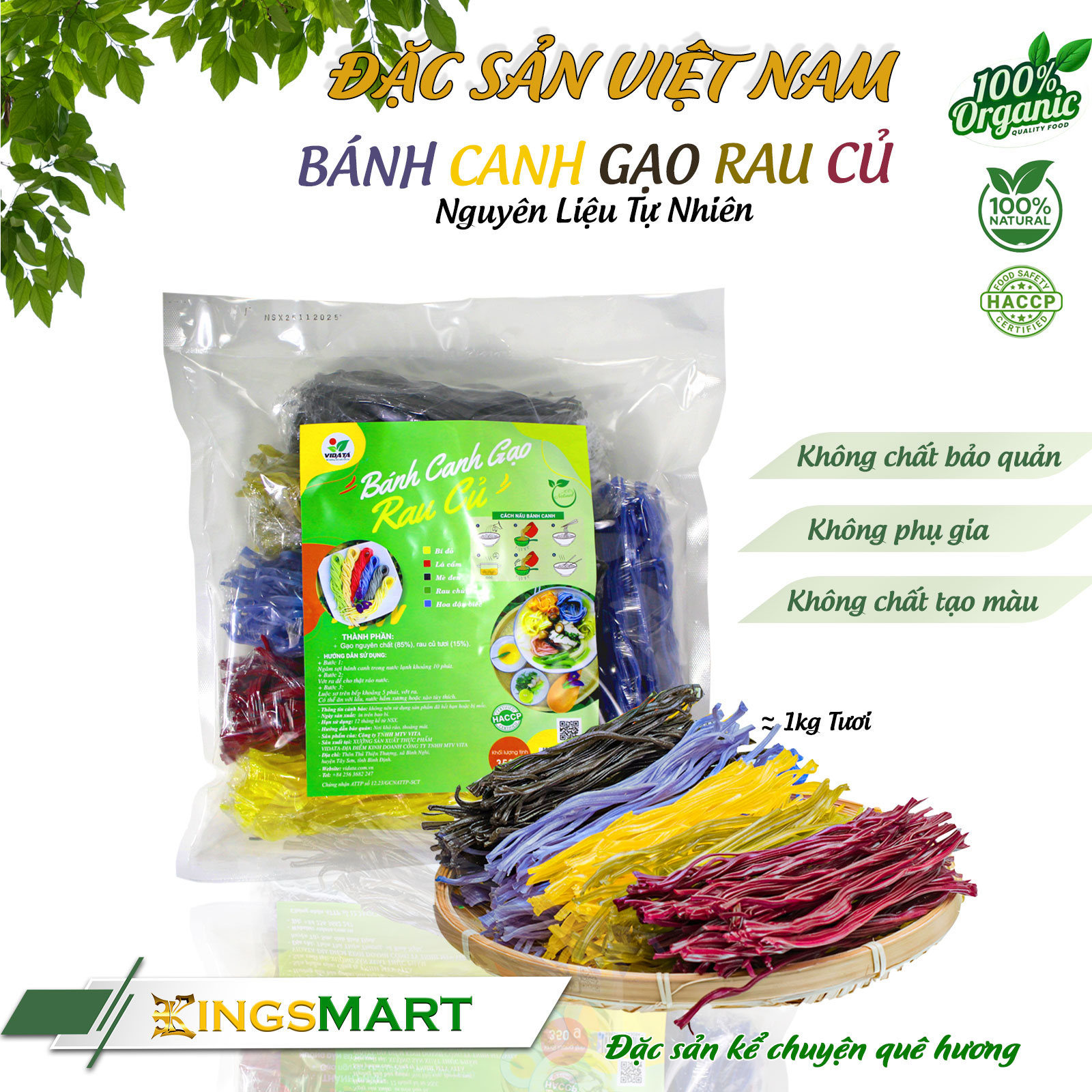 [Bếp quê] Bánh canh gạo rau củ - Thương hiệu VIDATA - Đặc sản Tây Sơn Bình Định - Túi 350g - Kingsmart