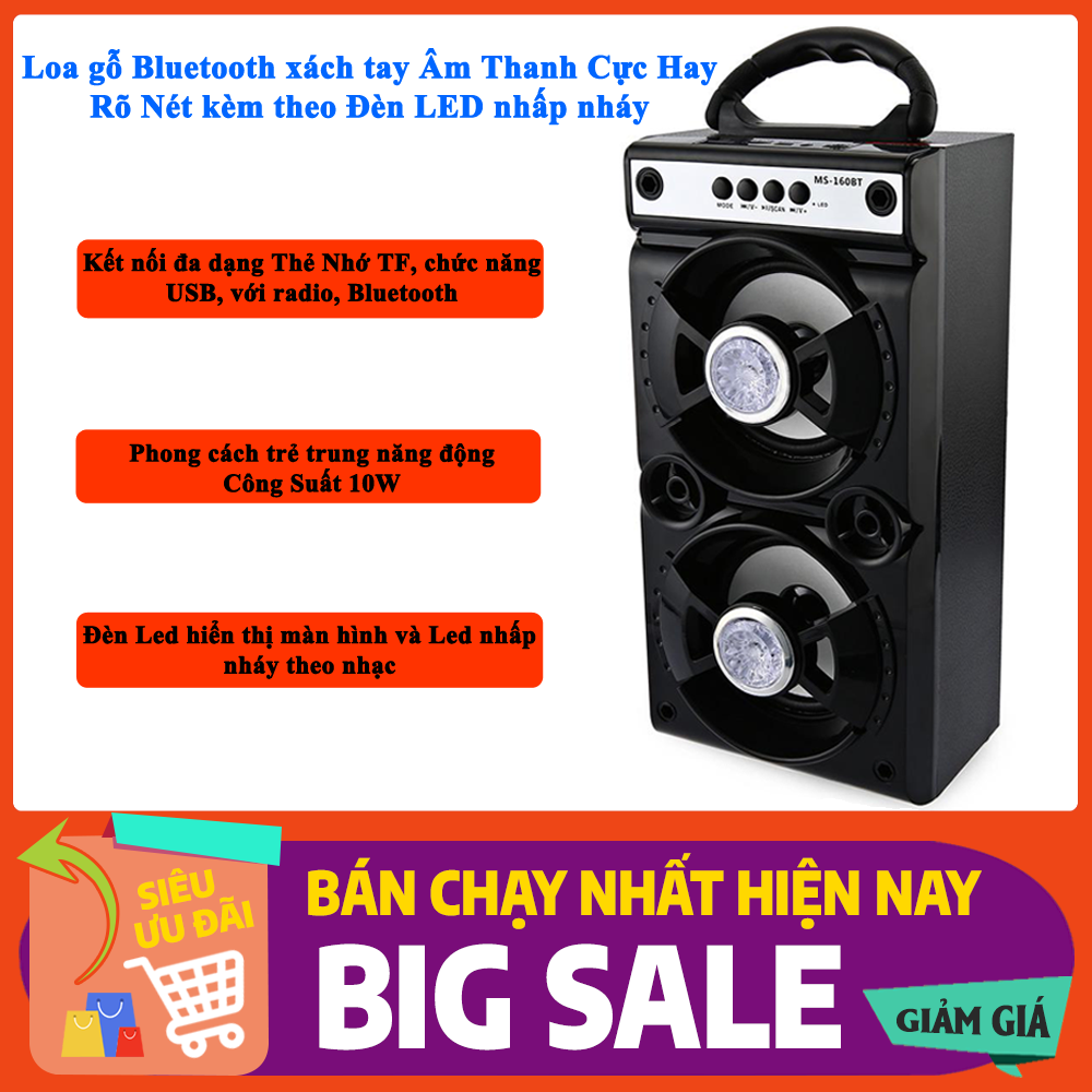 Loa gỗ Bluetooth xách tay Âm Thanh Cực Hay Rõ Nét kèm theo Đèn LED nhấp nháy