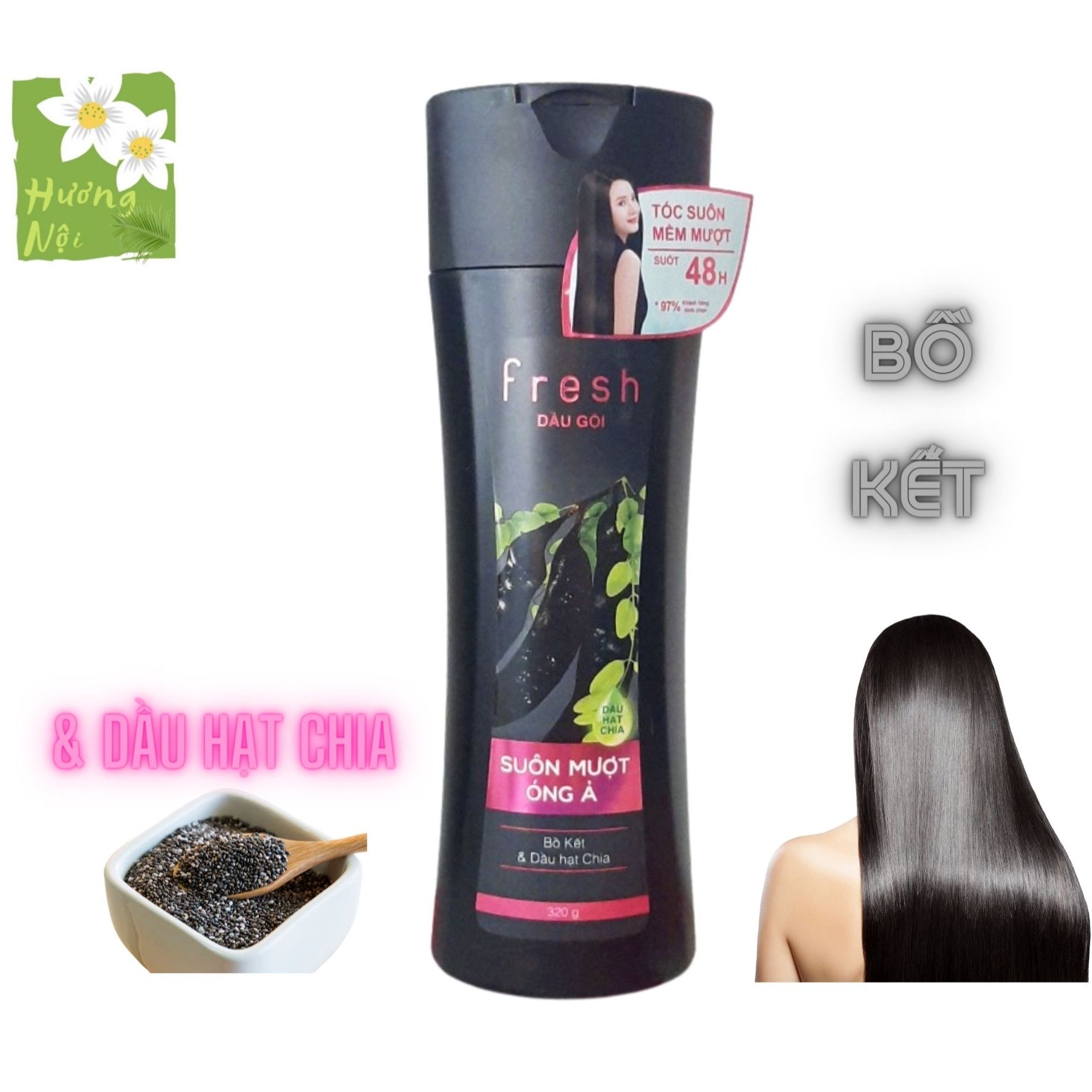 Dầu gội bồ kết và dầu hạt chia Fresh 320g suôn mượt và óng ả tóc