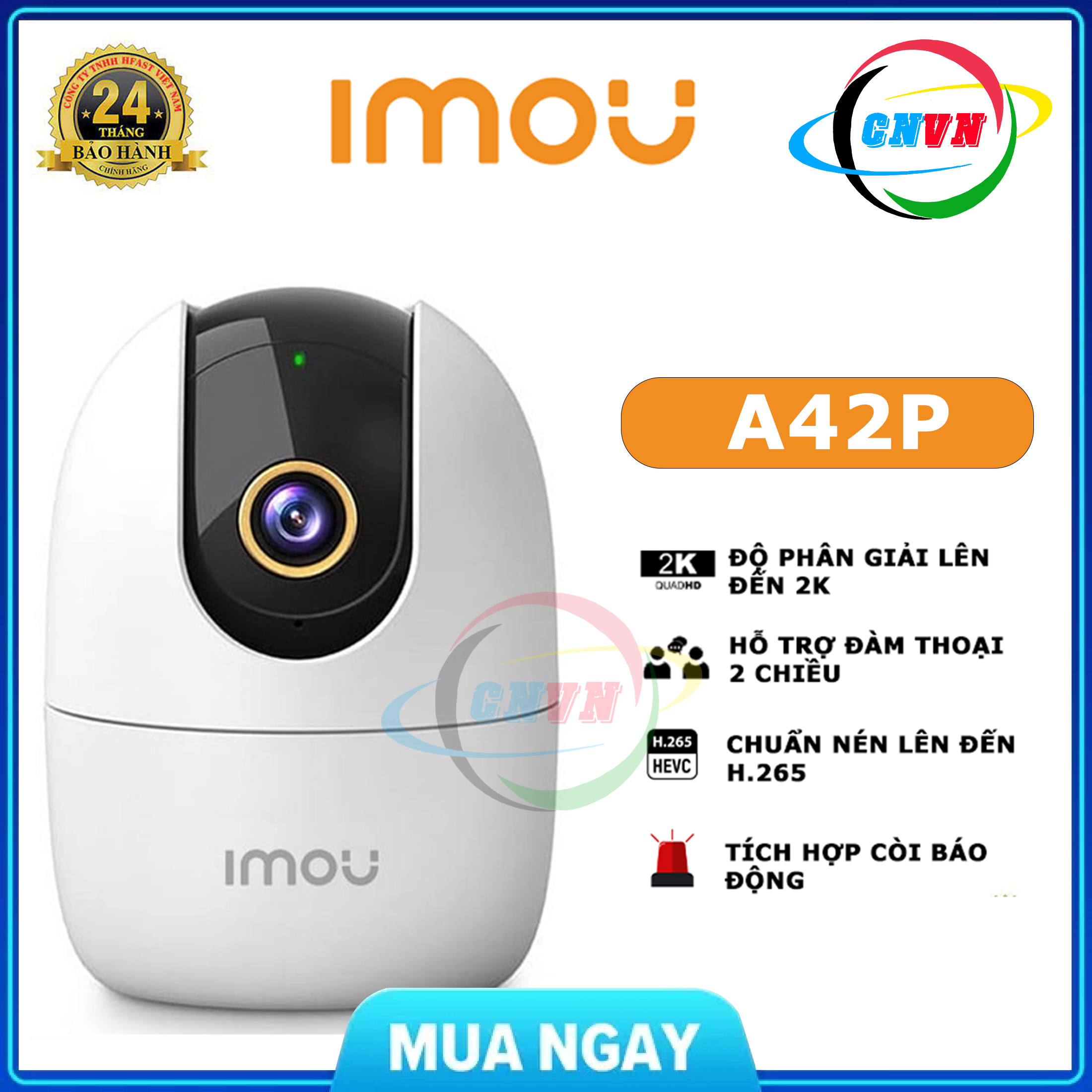 [PHÂN PHỐI CHÍNH THỨC]Camera IP WIFI IPC-A42P-IMOU 4MP (Độ Nét Cao 2K) - Đàm Thoại 2 Chiều - Xoay 360 Độ - Công Nghệ Việt Nam