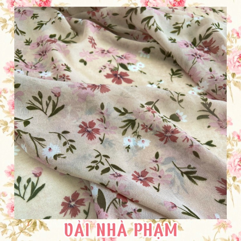Vải voan chiffon họa tiết hoa rơi nền màu nude - khổ vải 1.5m - vải nhà phạm
