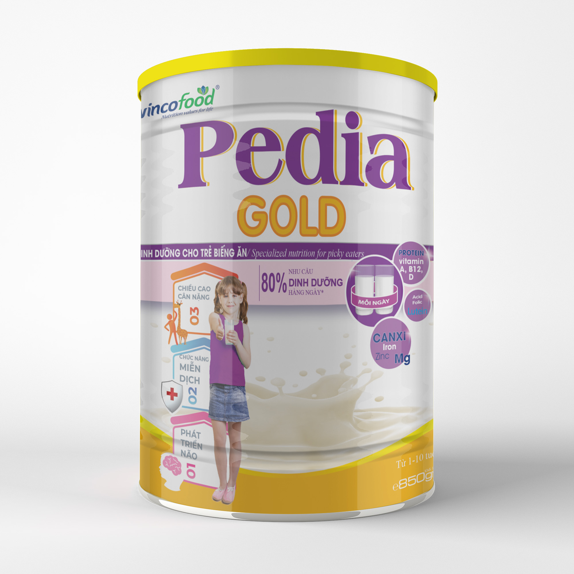 Sữa non Wincofood Pedia Gold lon 850g chăm sóc trẻ biếng ăn