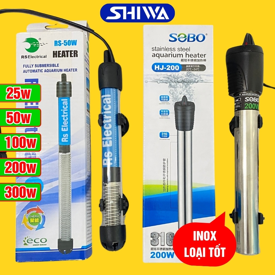 Máy sưởi bể cá thương hiệu sobo 100w, 200w, 300w - đèn sưởi bể cá giá rẻ, cây sưởi hồ cá loại 1 làm nóng nhanh shiwa