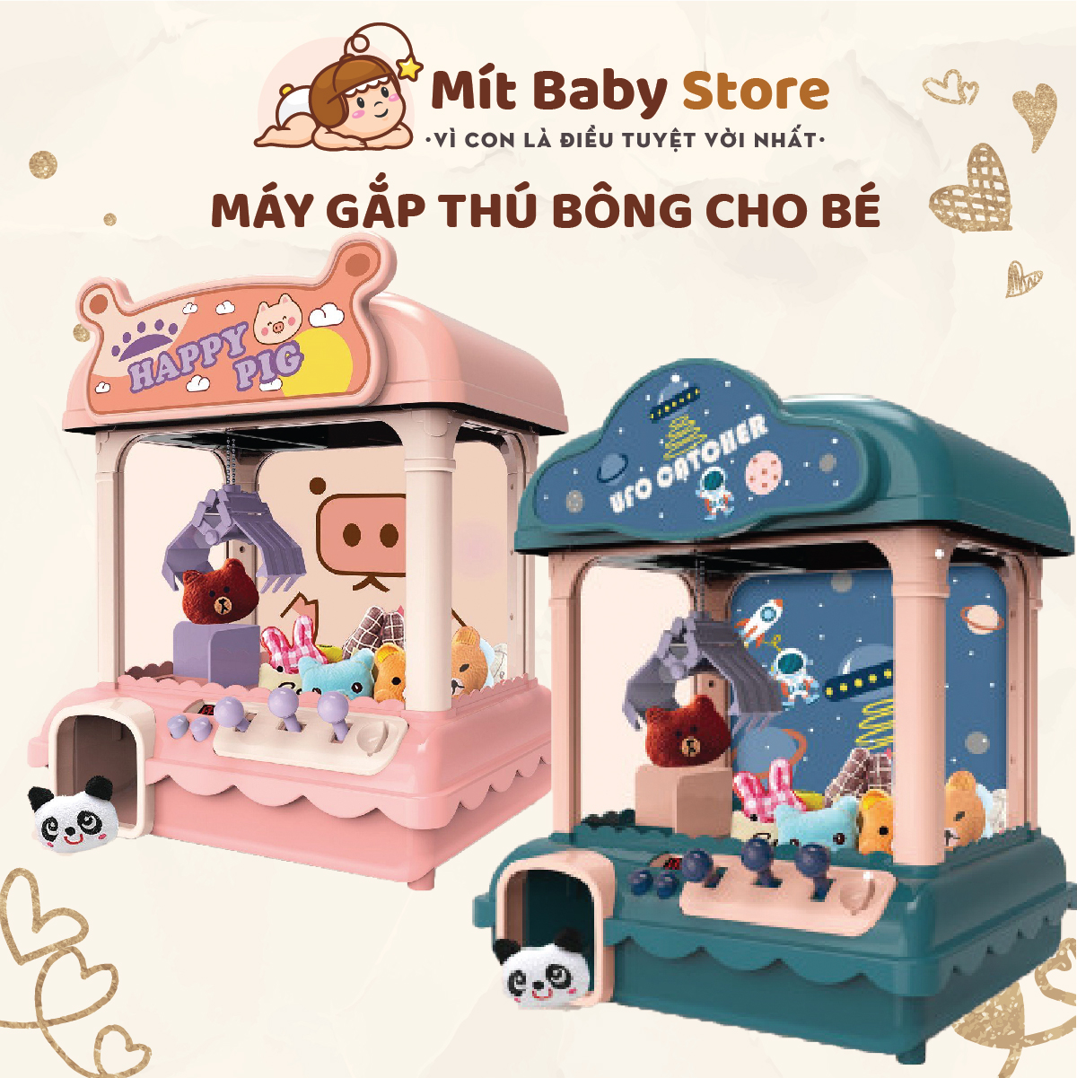 Máy gắp thú bông mini size lớn cho bé, máy gắp gấu bông có nhạc có đèn, sẵn nhiều gấu bông cho trẻ em