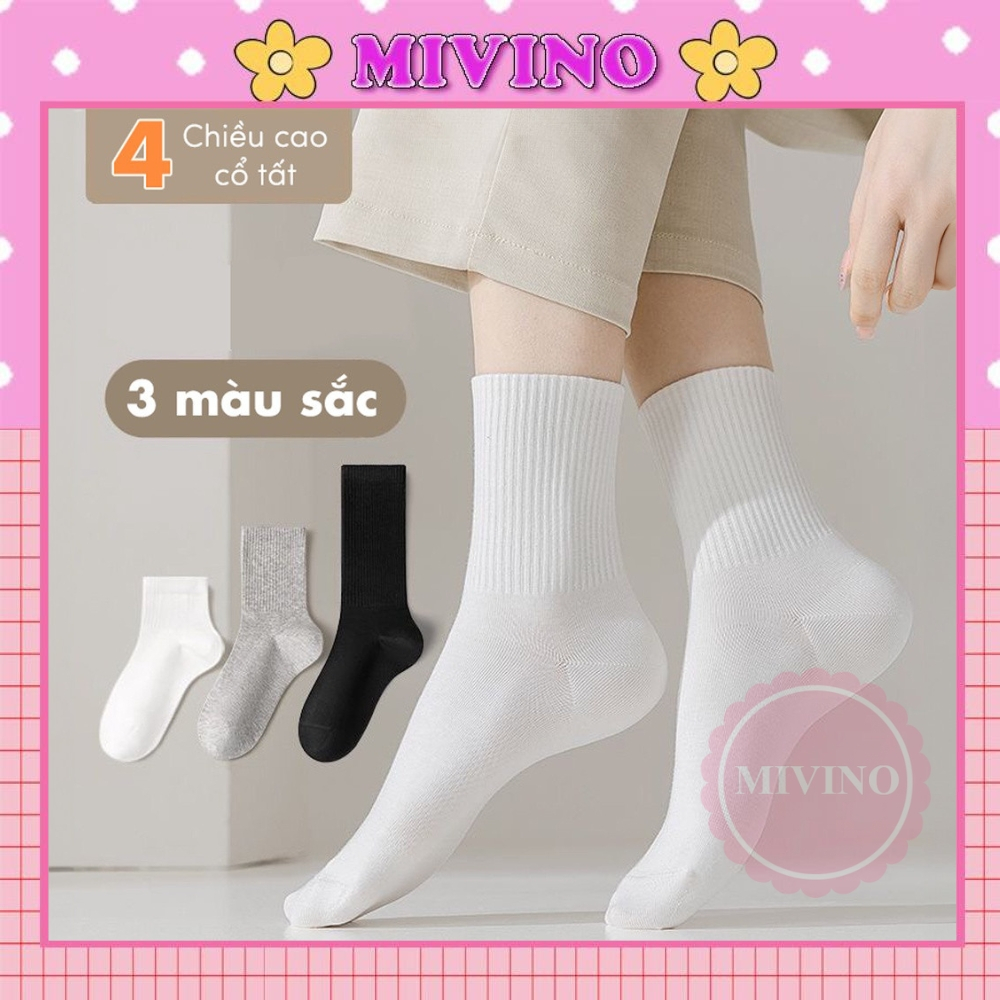 Set 3 đôi tất cổ cao Mivino tất nam nữ phong cách đơn giản cá tính TN34