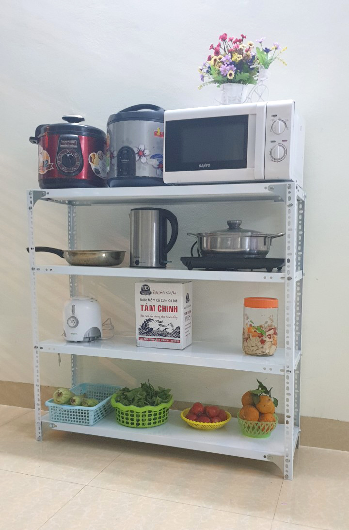 Kệ sắt v lỗ đa năng 4 tầng dài 0,8m x rộng 0,3m x cao 1,5m - Màu Trắng