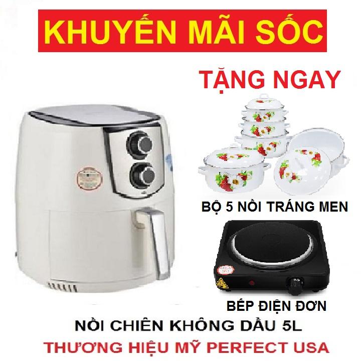 [HCM]NỒI CHIÊN 5 LÍT TẶNG BỘ 5 NỒI TRÁNG MEN VÀ BẾP ĐIỆN