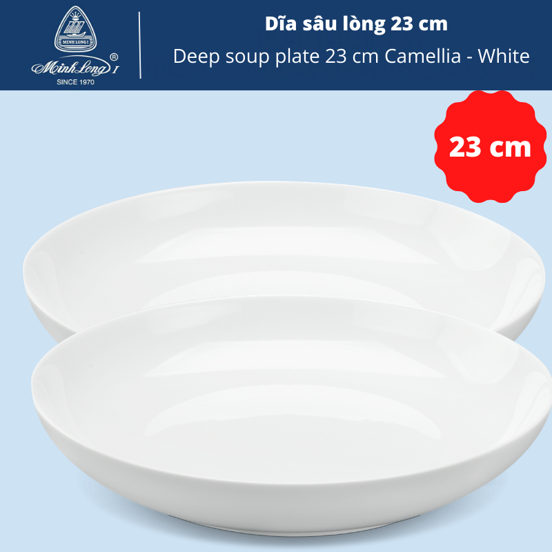 Bộ 2 dĩa sâu lòng 23 cm - camellia - trắng