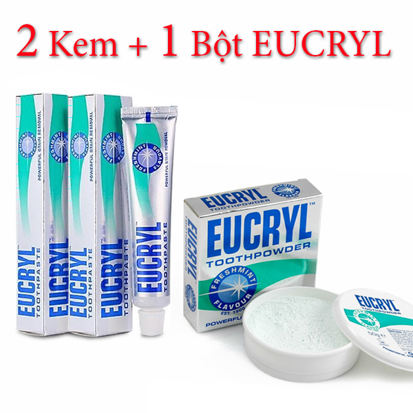 Combo 2 kem đánh răng và 1 bột tẩy trắng răng EuCryl Anh Quốc