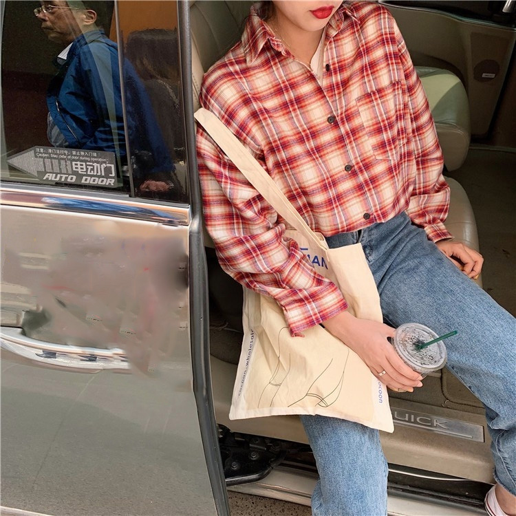 [HCM]Áo Khoác sơ mi CARO Unisex nữ không nón form rộng 245