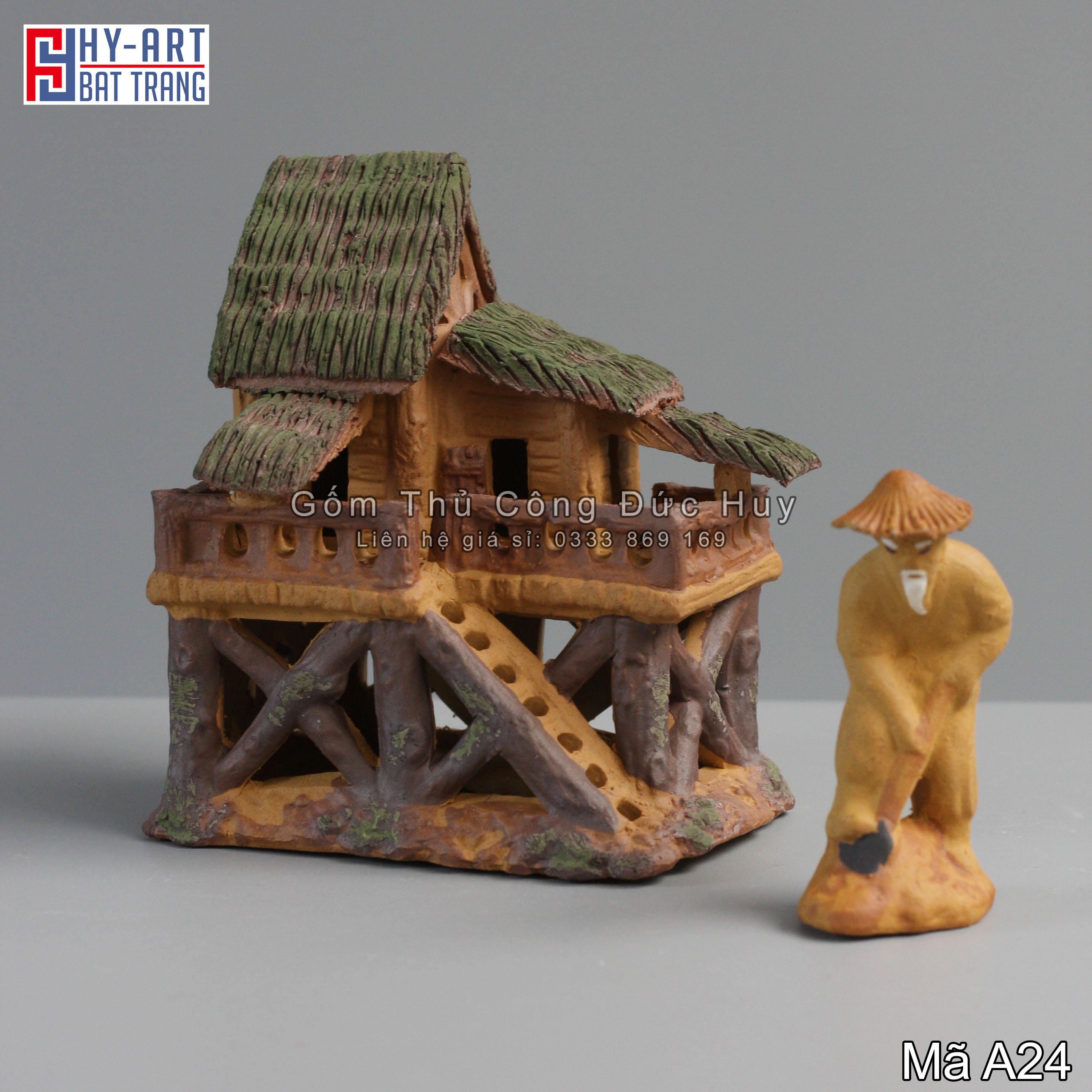 Nhà gốm mái xanh - trang trí hòn non bộ - tiểu cảnh - bể cá