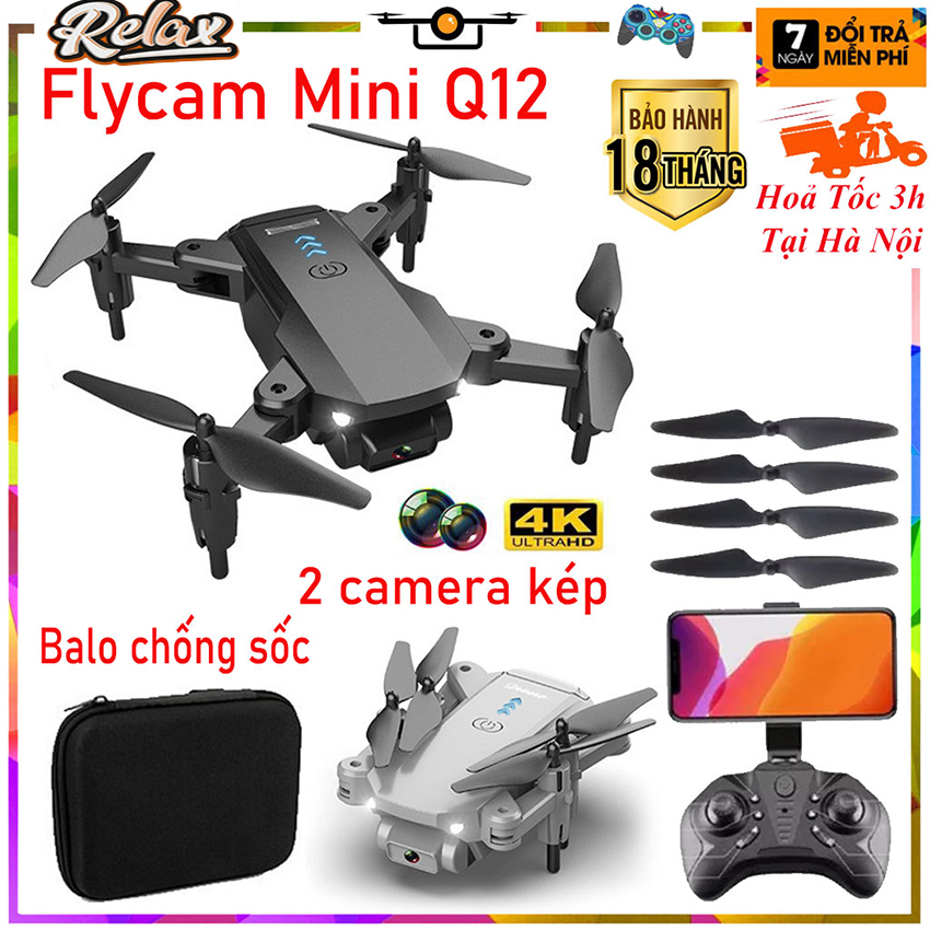 Flycam mini giá rẻ Drone Q12 Máy bay không người lái, Drone camera wifi mắt quang cân bằng khi bay, ảnh truyền trực tiếp về điện thoại, ply cam, play cam, flaycam hàng chính hãng giá rẻ