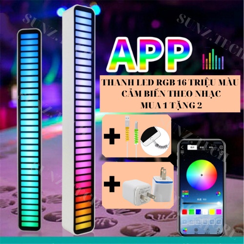 Thanh đèn LED RGB, 16 triệu màu dùng APP điện thoại nháy theo nhạc, đèn trang trí, decor phòng cảm biến âm thanh hót